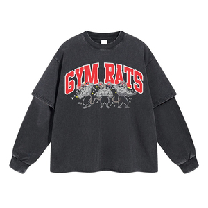 เสื้อยืดแขนยาวผู้ชาย ผ้าคอตตอน 100% ทอแบบวอร์สเตด สองชั้น เนื้อผ้าถักนุ่มสบาย ทรงโอเวอร์ไซส์ - Product Image 1