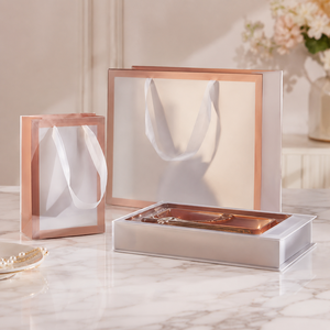 Bolsas de Compra y Cajas de Regalo de Papel Blanco de Lujo con Borde Dorado Rosa, Asas de Cuerda, Empaque con Logotipo Personalizado al por Mayor - Product Image 3
