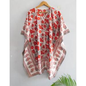 ชุดเดรสผ้าฝ้ายสไตล์โบฮีเมียน งานแฮนด์เมด พิมพ์ลายบล็อก คอวี แขนทรงปีกค้างคาว ทรงหลวม สวมคลุมชายหาด ชุดเที่ยวทะเลฤดูร้อน ลายดอกไม้ - Product Image 2