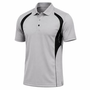 Chemise de sport décontractée pour homme en jersey tricoté à manches courtes, motif uni gris et noir, respirante, en polyester/coton - Product Image 1