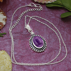 Vintage Style 925 Sterling Silver Natural Amethyst Bezel Setting Handmade Bohemian Oval Gemstone Pendant Women Wedding Everyday - Product Image 3