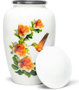 White Rose Hummingbird Floral Metal <b>Urns</b> for Ashes Decorative Memorial Keepsake Metal <b>Urns</b> - Product Image 1