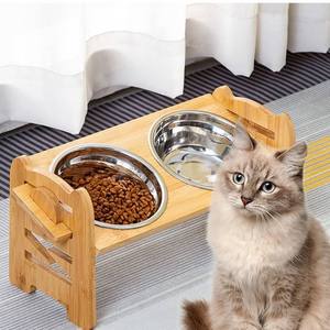 Adjustable Wood Elevated Pet Bowls for Small <b>Dogs</b> & Cats Quality <b>Ceramic</b> Easy-to-Use Travel Food Water Bowl Station Eco-Friendly - Product Image 1