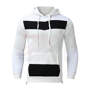 Conjunto Deportivo de Sudadera con Capucha para Hombre, Color Blanco y Negro, Bloques de Color, Manga Larga, Cordón Ajustable, Ropa Casual de Otoño, Material Transpirable de Poliéster y Algodón - Product Image 3