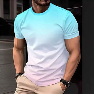 T-shirts à rayures larges simples et tendance pour hommes, été, décontractés, imprimés en 3D, couleurs contrastées, polyester, streetwear - Product Image 1