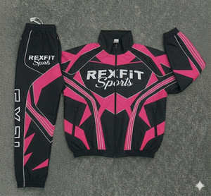 Ensemble de survêtement d'été Rexfit Sports de qualité supérieure pour hommes, veste coupe-vent rose et noire et short, vente en gros - Product Image 1