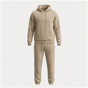 Ensemble de survêtement beige à capuche pour homme, manches longues, couleur unie, décontracté, respirant, coupe régulière, pour l'automne - Product Image 1