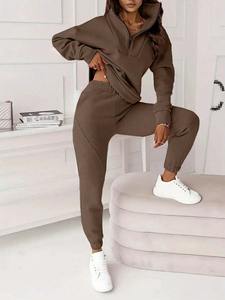 Custom Women's Brown Cargo Tracksuit Set Oversized <b>Hoodie</b> Jogger Pants Cotton Fleece Casual Streetwear OEM Manufacturer - Product Image 1