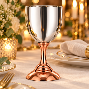 Gobelet à vin en acier inoxydable avec base en or rose, verres à pied en métal incassables, vaisselle de luxe moderne - Product Image 5