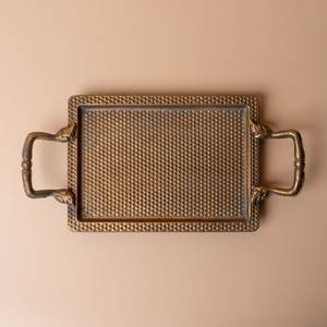 Plateau de service rond en laiton antique, décoratif, en métal, pour thé, café, en-cas, desserts, restaurant, hôtel, traiteur, événements - Product Image 4