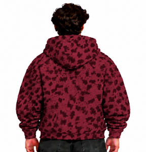 Burgundy <b>Leopard</b> <b>Print</b> Hoodie Heavyweight Oversized Pullover <b>Sweatshirt</b> Soft Fleece Drawstring Hood Kangaroo Pocket Casual - Product Image 2