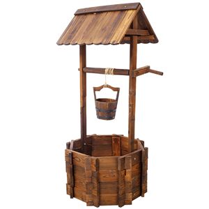 Jardinière rustique en bois de 20 pouces avec seau suspendu, décoration extérieure pour patio, jardin ou cour, pots et jardinières à fleurs - Product Image 3