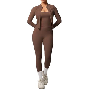 Conjunto Deportivo de Tres Piezas para Mujer, Leggings de Cintura Alta, Sujetador Deportivo y Chaqueta Corta - Product Image 3