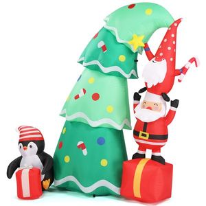 Decorazione Natalizia Gonfiabile in PVC da 6 Piedi con Luci, Divertente Albero di Natale Gonfiabile da Giardino con Elfo e Babbo Natale - Product Image 4