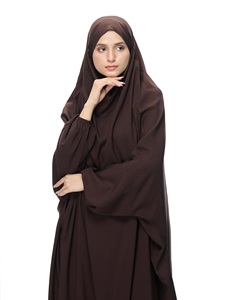 Brown Modest Abaya Long Sleeve High Neck Floor Length <b>Loose</b> Fit Women Middle East Daily Wear Solid Color Polyester <b>Dress</b> - Product Image 1