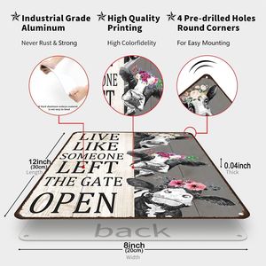 Targa Vintage in Latta con Motivo Mucca 'Live Like Someone Left the Gate Open', Decorazione Rustica in Legno per Casa, Fattoria, Recinzione, Bagno, Camera da Letto - Product Image 4