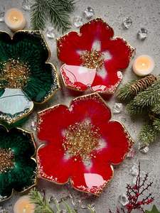 ชามดอกไม้เรซิ่นสีแดงและสีเขียว, จานอีพ็อกซี่ตกแต่ง, เม็ดสีเรซิ่นอีพ็อกซี่, ทองคำเปลว - Product Image 3