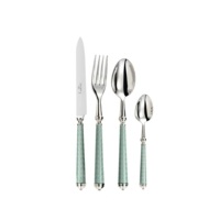 Ensemble de couverts vintage européens 4 pièces – Manches texturées vert sauge avec acier inoxydable poli – Style victorien élégant