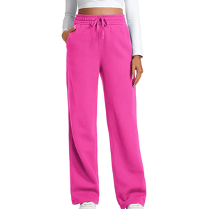 Hot Sale Pink Wide Leg Jogger Pants Mid Waist Elastic Loose Fit Full Length Casual <b>Fleece</b> Eco-Friendly Quick Dry 280g <b>Women's</b> - Product Image 1