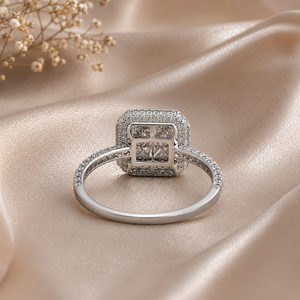 Anillo de Boda de Oro Blanco de 14K con Clúster de Diamantes Naturales de 0.50 CTTW |   Anillo de Compromiso con Halo Rectangular GH Color I Clarity para Mujer - Product Image 4
