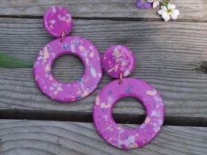 ต่างหูเรซิ่นลายหินอ่อนสีชมพูทำมือ ชุดเครื่องประดับแฟชั่น - Product Image 3