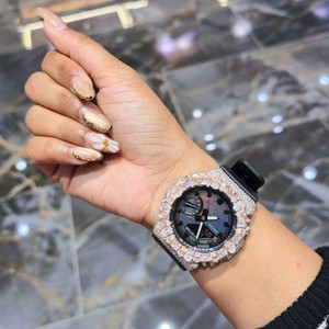 Reloj de Cuarzo con Incrustaciones de Diamantes, Corte Pera, Correa de Acero Inoxidable y Caucho, Lujoso, para Hombre, 20mm, Escala Mixta, Ideal para Regalo o Fiesta - Product Image 3