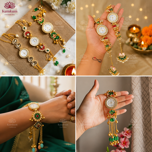 Reloj de Pulsera Meenakari Chapado en Oro Kundan de Cachemira de Primera Calidad para Mujer, Trajes Tradicionales para Bodas, Diwali, Ocasiones Festivas y Fiestas - Product Image 2