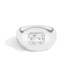 4mm Wide Chunky <b>Dome</b> Space Bombe <b>Rings</b> 1 Carat Emerald Cut Diamond Full Bezel Set Statement Custom 14K 18K Solid Gold Wholesale - Product Image 1