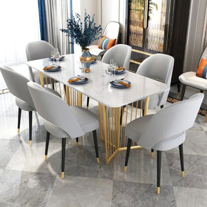Modern 6-Seater Dining Table with Chairs Rectanglur Dining Tables With <b>Marble</b> <b>Top</b> Luxury Dining Table Metal Dining Table - Product Image 3