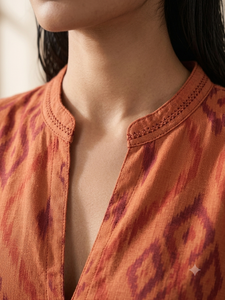 Women's Bohemian Ikat Print Maxi <b>Dress</b> <b>Long</b> <b>Sleeve</b> Keyhole Neck <b>Tunic</b> with Sash - Product Image 6
