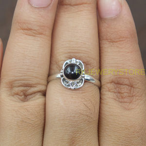 Natural <b>Black</b> Onyx <b>Ring</b> 925 Sterling <b>Silver</b> Handmade Vintage Filigree <b>Ring</b> Round Cabochon Gemstone Women Boho Jewelry for Unisex - Product Image 4