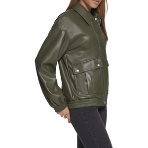 Chaqueta Bomber de Piel Genuina Negra Personalizada para Mujer, Forrada de Sherpa, Rellena de Algodón, Ligera y Gruesa para Invierno - Product Image 3