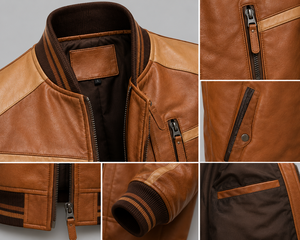 OEM Manufacturer Embroidery Streetwear Genuine Cowhide Leather Jacket Custom <b>Mens</b> Winter Leather Bomber Jacket - Product Image 5