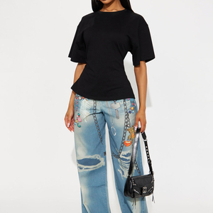 2026 New Sexy Summer Jersey Black Crew Neck Skinny Fit T-shirt With Back Zipper Breathable 100% Cotton Short Sleeve Women's Tees - Product Image 4