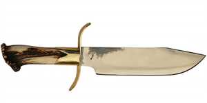 Couteau à trancher à lame fixe avec manche en corne de cerf artisanal, garde-main en laiton, couteau utilitaire en acier forgé à haute teneur en carbone - Product Image 2