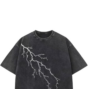 Camiseta de Manga Corta con Cuello Redondo, 100% Algodón, Negra, Estilo Vintage, Lavada al Ácido, Efecto Desteñido por el Sol, Estampado con Transferencia Térmica, Corte Regular, Antiarrugas - Product Image 5