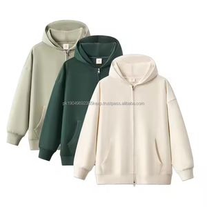 400g coton lourd sweats à capuche surdimensionnés sans ficelle unisexe personnalisé fermeture éclair blanc personnalisé Streetwear hommes sweats à capuche de luxe - Product Image 1