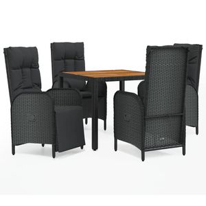 Set da pranzo da 5 pezzi in Poly Rattan nero con cuscini Set da giardino - Product Image 2