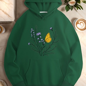 เสื้อมีฮู้ดลำลองของผู้หญิงผีเสื้อและดอกไม้สีเหลือง - Product Image 4