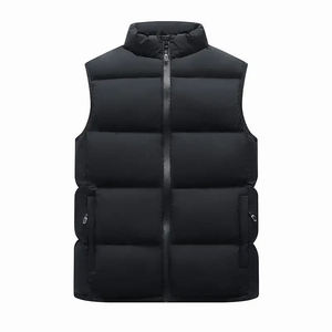 <b>Men's</b> Black Stand Collar Puffer <b>Vest</b> Zipper Closure Windproof Winter Outerwear Casual Quilted Design With Pockets - Product Image 1