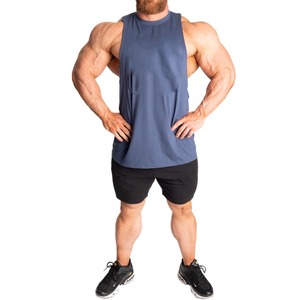 New Men Sporty Gym Tank Top Raw Cut Neck <b>Drop</b> Armholes Quick Dry Breathable Cotton Polyester Athletic Tops Plain Blank Design - Product Image 2