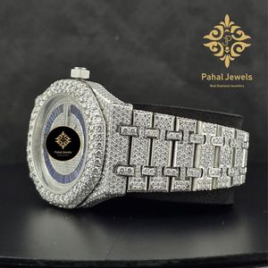 Reloj Mecánico Iced Dial con Fase Lunar, Calendario Perpetuo, Brazalete de Acero Inoxidable con Moissanita, Cristal de Zafiro, Lujoso y Formal - Product Image 4