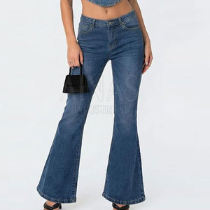 Jean évasé élégant pour femme, taille haute, fermeture boutonnée, 100 % coton, respirant, léger, coupe droite, jambe large, décontracté et tendance pour l'hiver - Product Image 2