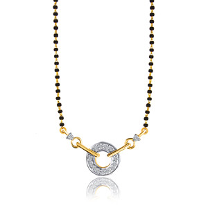 Magnifique collier mangalsutra pour femme en or jaune 14 carats plaqué or rose, certifié IGI, avec chaîne à perles noires et motifs géométriques, ornementé de pierres de laboratoire. - Product Image 1