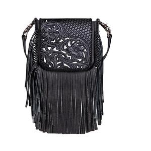 Sac à bandoulière vintage pour filles en cuir véritable de haute qualité entièrement fait à la main avec un pompon, design solitaire, style western bohème - Product Image 1