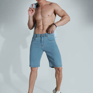 GOLETIC ENTERPRISES Pantalones Cortos de Mezclilla Azul Claro para Hombre, Cintura Alta, Pierna Recta, Estilo Urbano, para Verano, con Bolsillos, Transpirables, de Algodón - Product Image 4