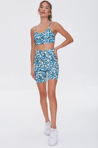 Ensemble de vêtements de sport pour femmes à imprimé floral, haut court et short au-dessus du genou, respirant, tricoté, pour le yoga et la gym - Product Image 6
