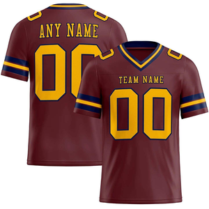 Maillot de football américain personnalisé, uniforme d'équipe, manches courtes, col en V, maillot de sport, design sublimé avec numéro et nom, vêtements en gros - Product Image 1