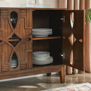 60.5\" Mid Century Modern 4-Door TV Media Console <b>Table</b> Sideboard <b>Buffet</b> Cabinet with Adjustable Storage Stand with Practicality - Product Image 5