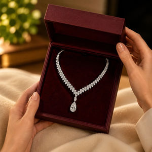 Teardrop Shape Diamond Pendant <b>Necklace</b> 925 Sterling <b>Silver</b> Wedding Party <b>Necklace</b> Classic Moissanite Women's Engagement Jewelry - Product Image 5